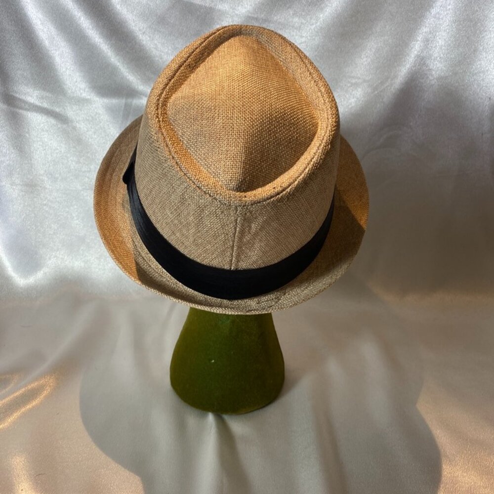 New Tan Straw Fedora Hat w/ Black Band – Size M